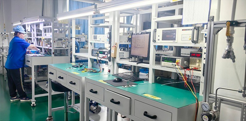 Level transmitter calibration area at the WTsensor manufacturing facility