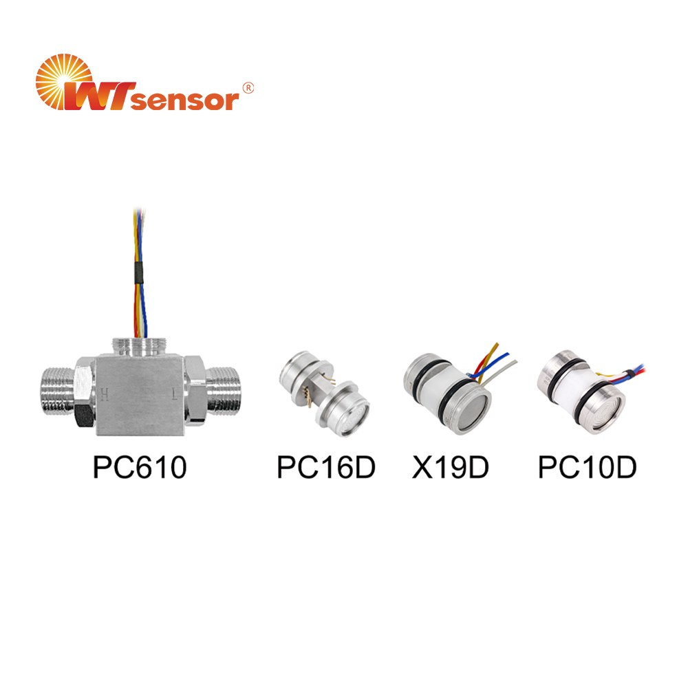 Differential pressure sensor cores in four body styles, marked PC610, PC16D, X19D and PC10D